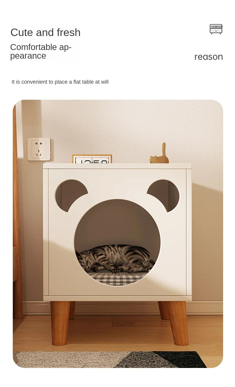 Multifunctional Storage Cabinet for Cats Beds Solid Wood Cat Litter Bedside Table Simple Small Bedside Table Bed Accessories