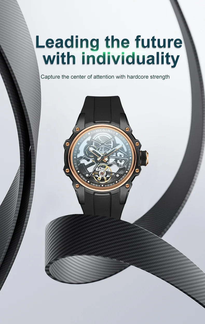 MEGIR Automatic Mechanical Luxury Watch Men Top Brand Stainless Steel 43mm Dial Watch Luminous Waterproof Men's Wristwatch