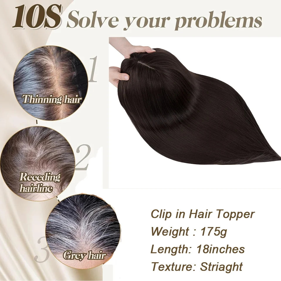 Benehair 14'' 18'' Hair Toppers with Bangs for Women Synthetic 6x6 Top Hairpieces Wigs Long Striaght Clip in Hair Extension