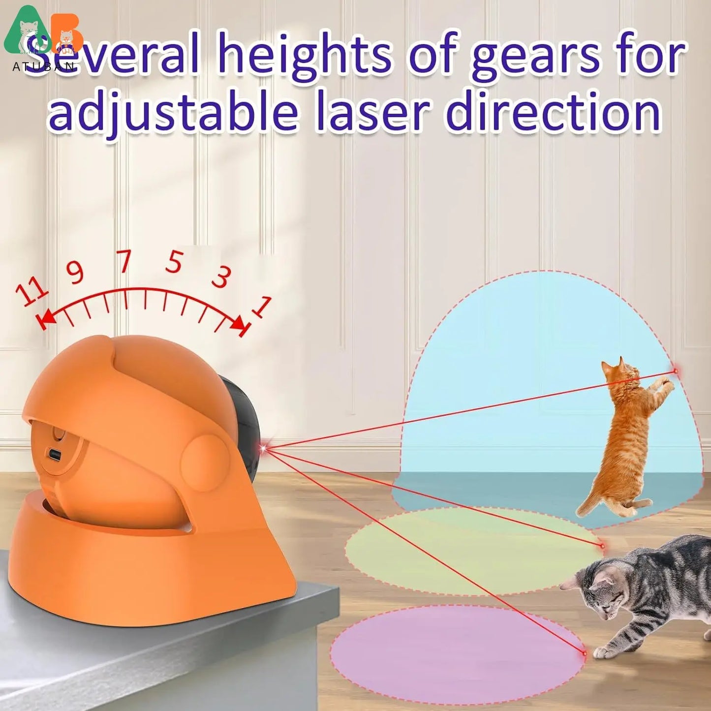 ATUBAN Automatic Cat Laser Toys, Interactive Cat Toys Built-in Real Motion Sensor, Multi-Angle Adjustable Rechargeable Pet Toys