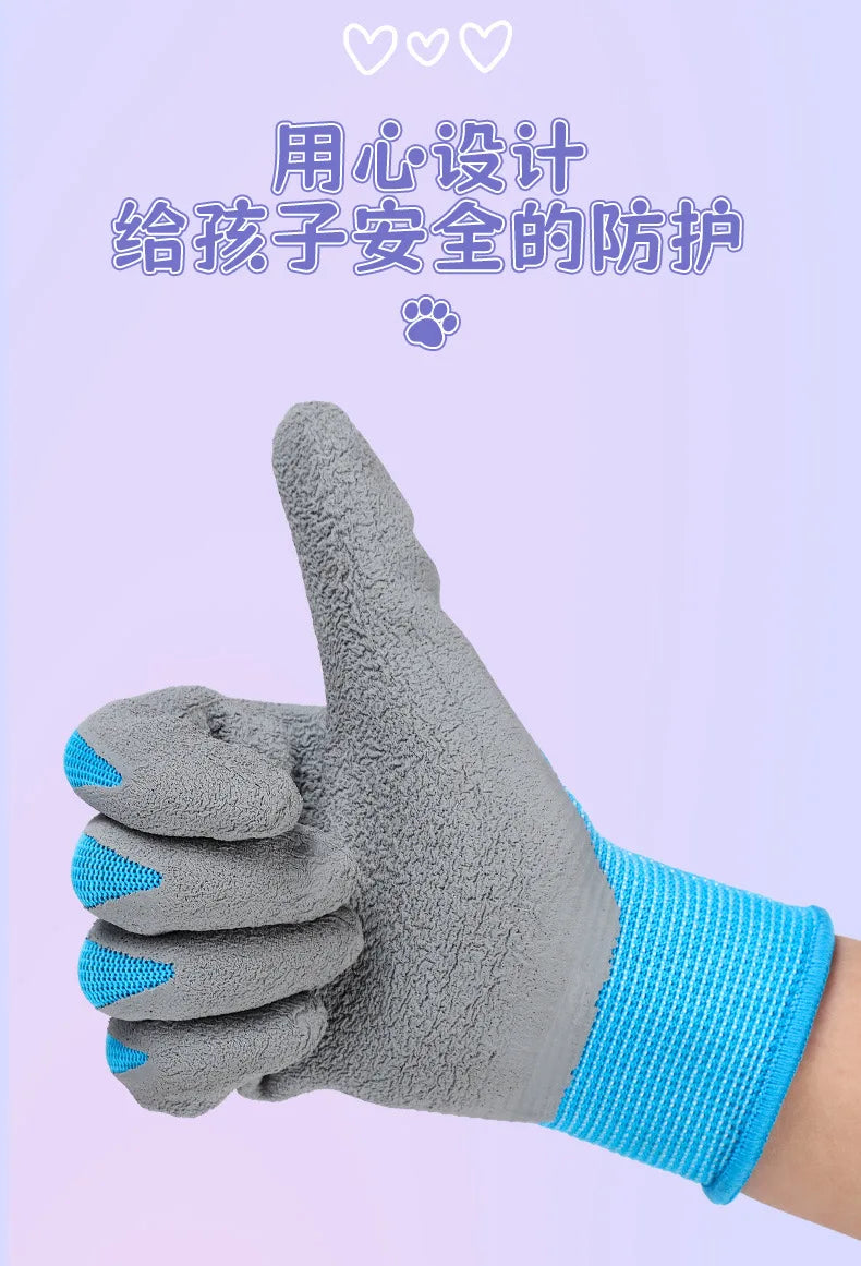 Kids Durable Waterproof Garden Work Gloves Non-Slip Children Safety Yard Work Gloves Portable Garden Supplies Gardening Gloves