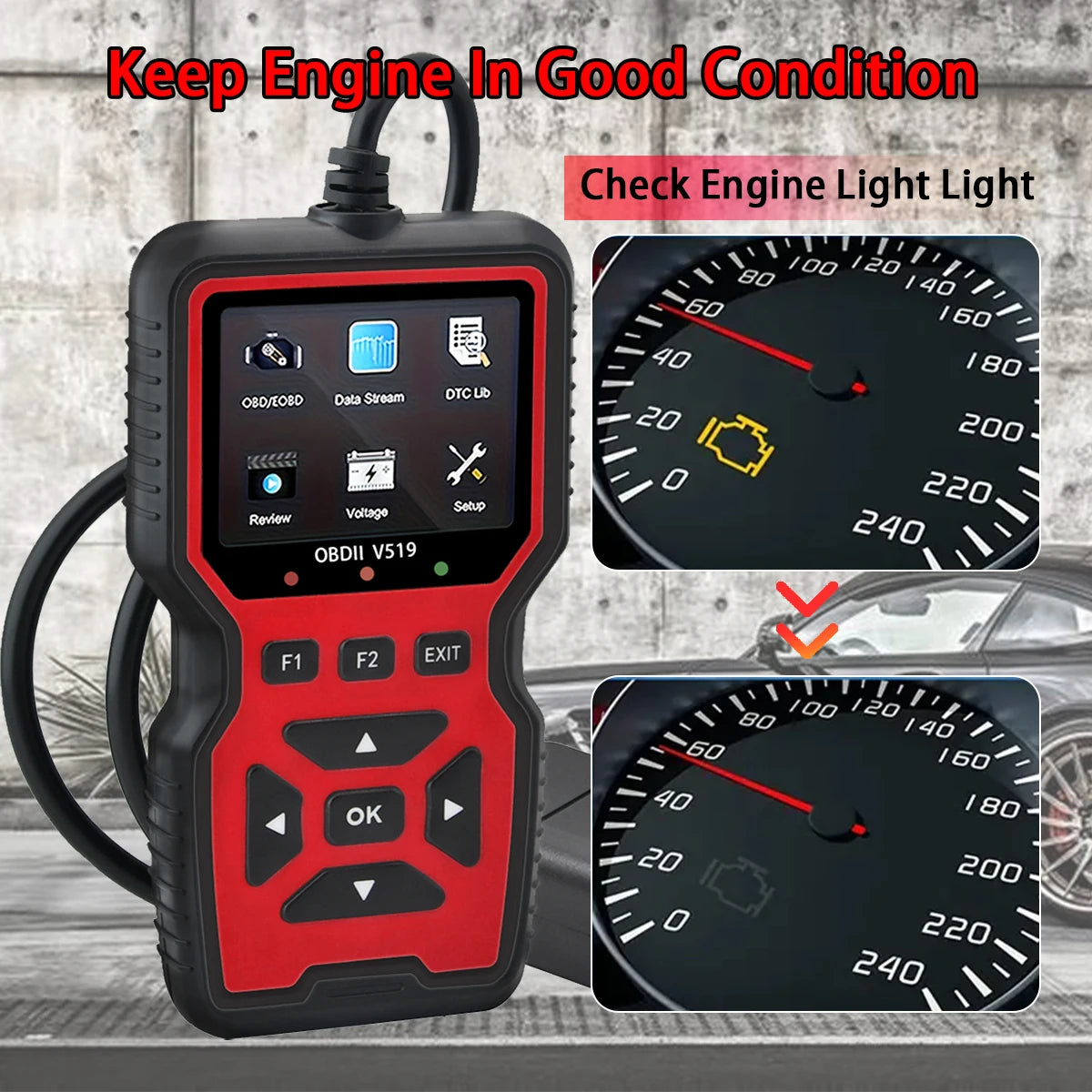Car Fault Detector V519 Obd2 Scanner Fault Diagnosis Tester Engine System Diagnostic Tool Code Reader