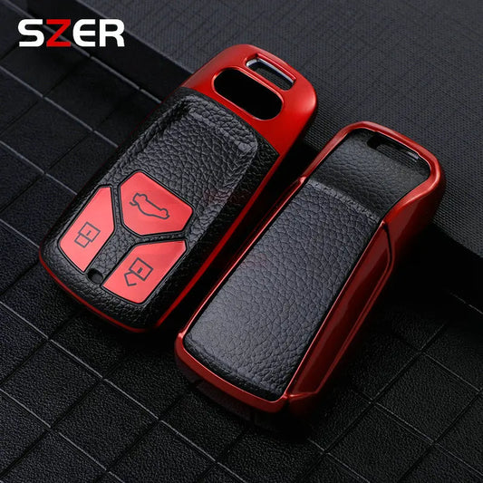 Leather TPU Car Key Case Cover For Audi A4 B9 A5 A6 8S 8W Q5 Q7 4M S4 S5 S7 TT TTS TFSI RS Protector Shell Fob Accessories