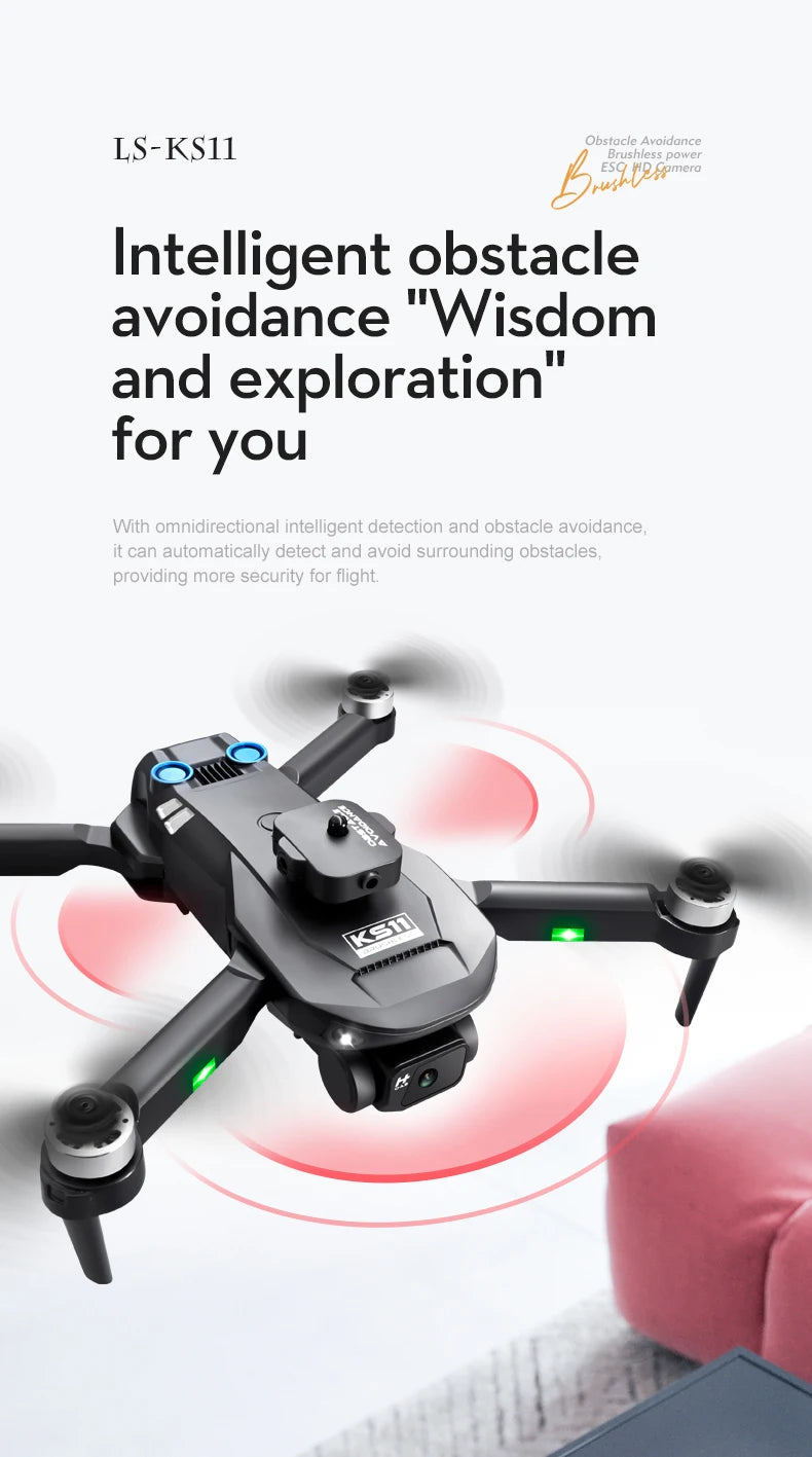 New LS KS11 Mini Drone 4K Professional Dual Camera Obstacle Avoidance Optical Flow Positioning Brushless RC Dron Quadcopter
