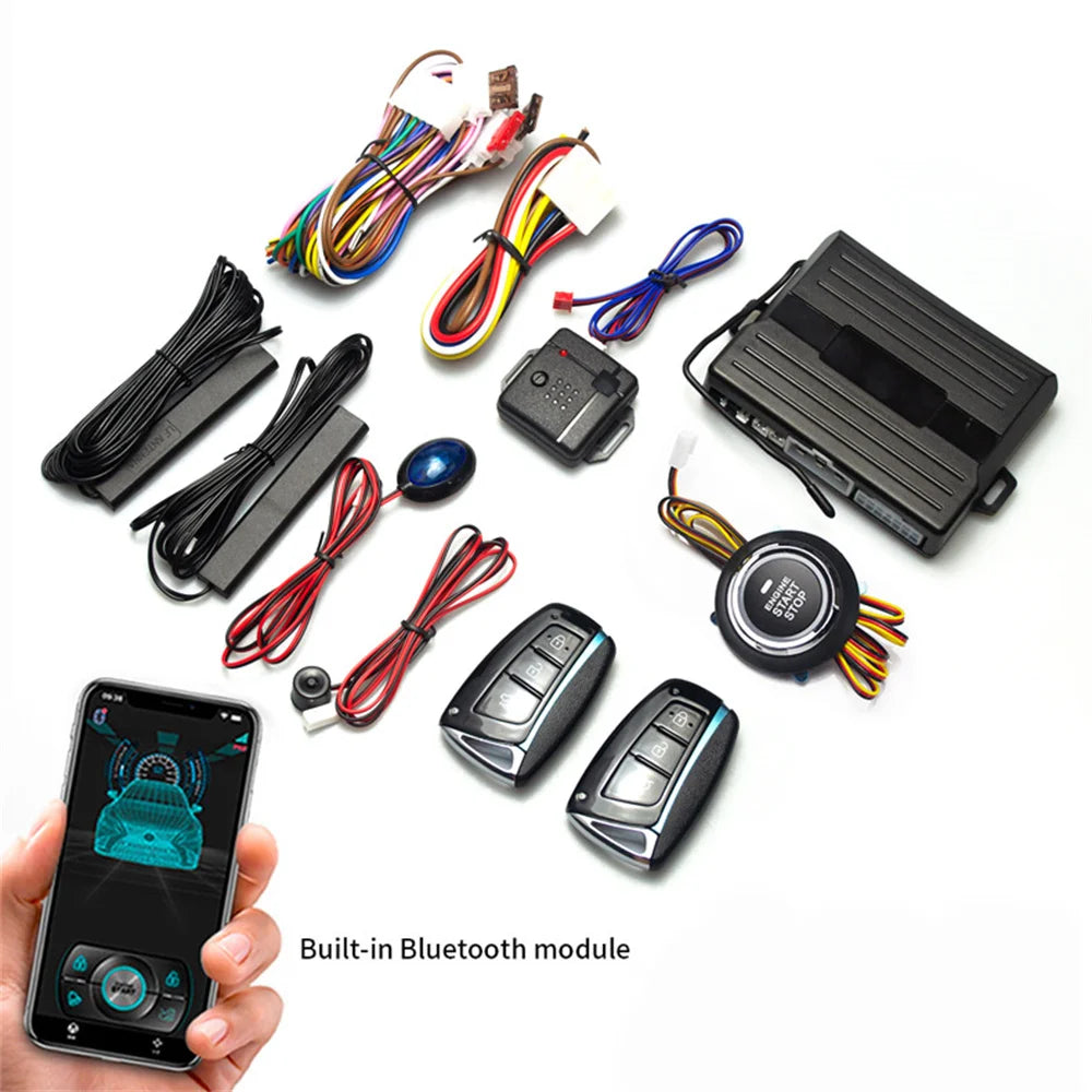 Car Smart Key Starter Alarm Bluetooth Autostart Set Auto Start Stop Push Button Keyless Entry System Skit Automotive Accessories