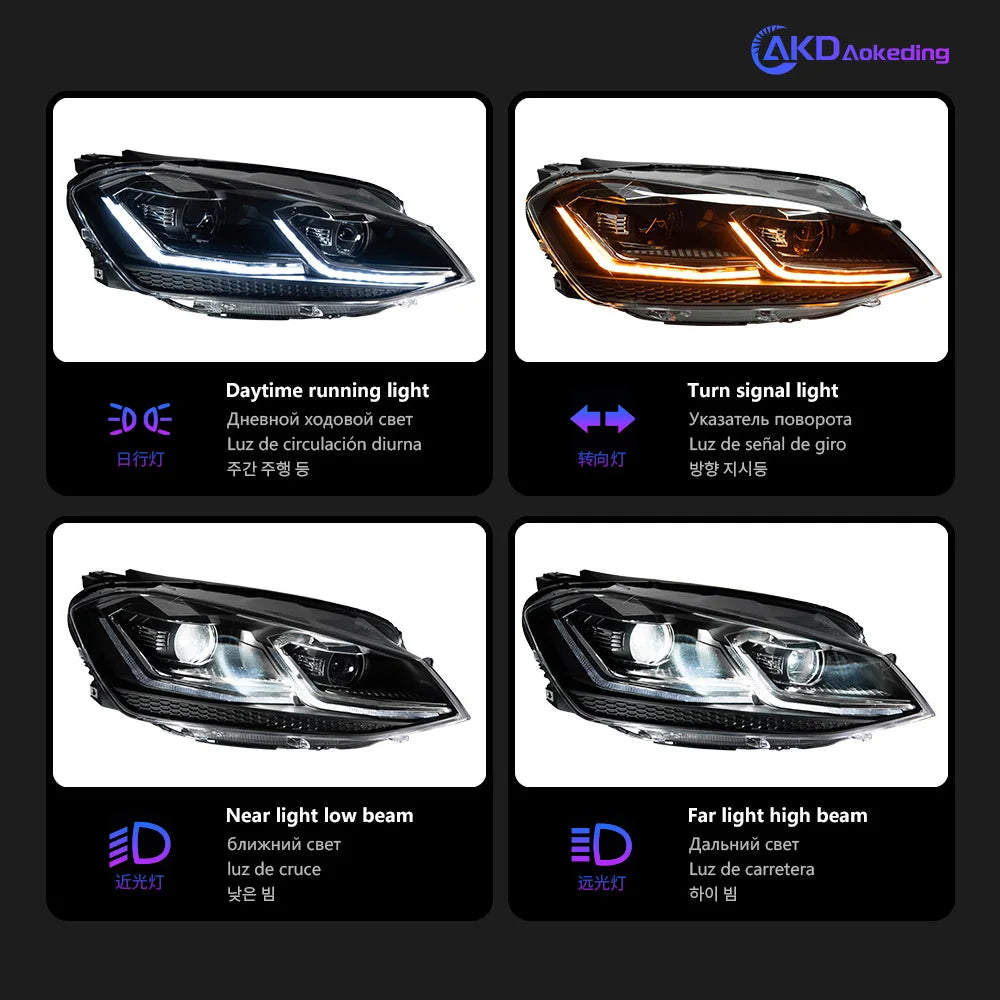 AKD Head Lamp for VW golf 7 MK7 LED 2013-2017 Headlight 7.5 GTI Headlights  DRL Turn Signal High Beam Angel Eye Projector Lens