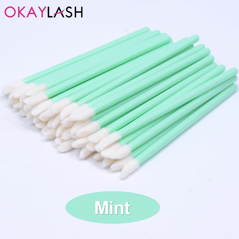 Okaylash Disposable Glitter Lip Gloss Brush Eyelash Extension Cleaning Brushes Crystal Lipstick Applicators Cleaner Makeup Tools