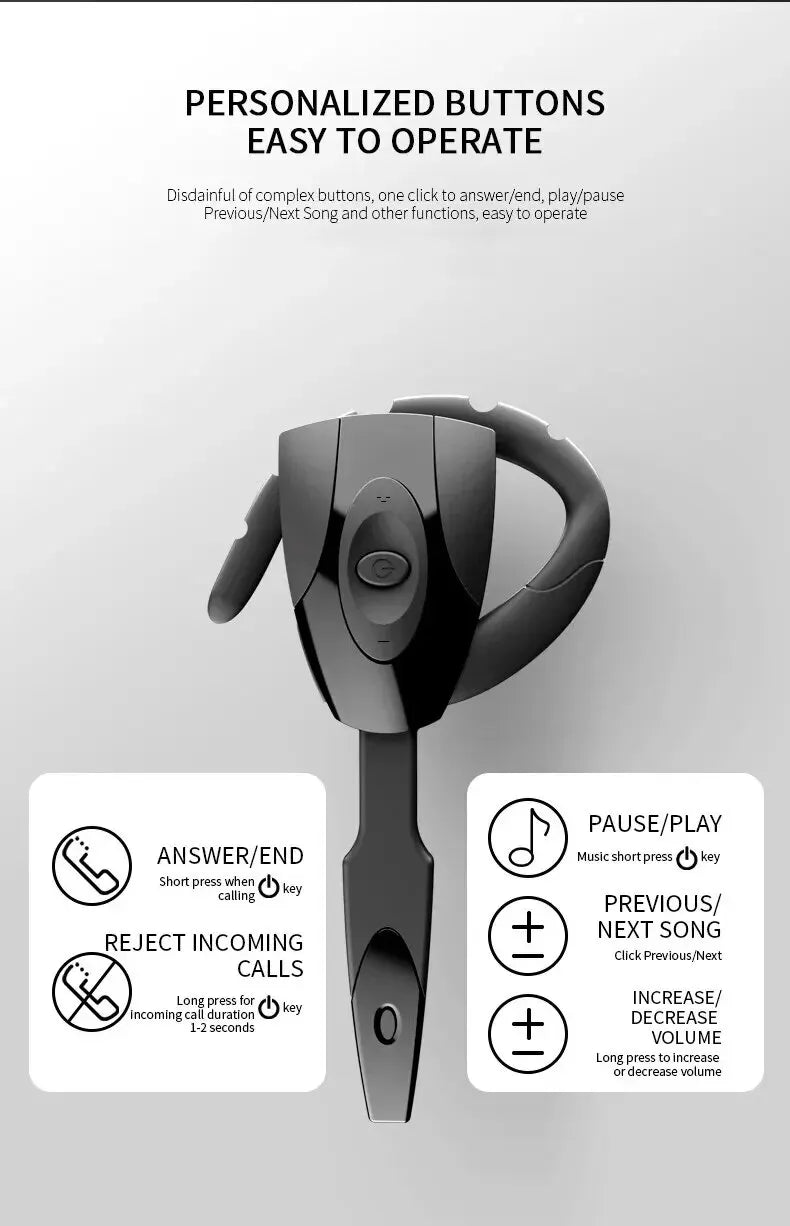 Bluetooth 5.0 Ear for PS3 Bluetooth Headset Wireless Handsfree Single Ear Hook Earphone Button Silica Gel Headphone with Mic