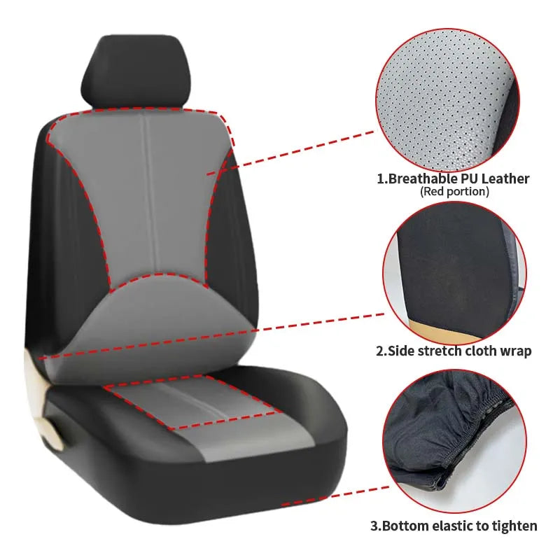 SEAMETAL Leatherette Car Seat Cover Set Breathable Auto Seat Cushion Universal Full-Wrapped Seat Cover Compatible with Airbag