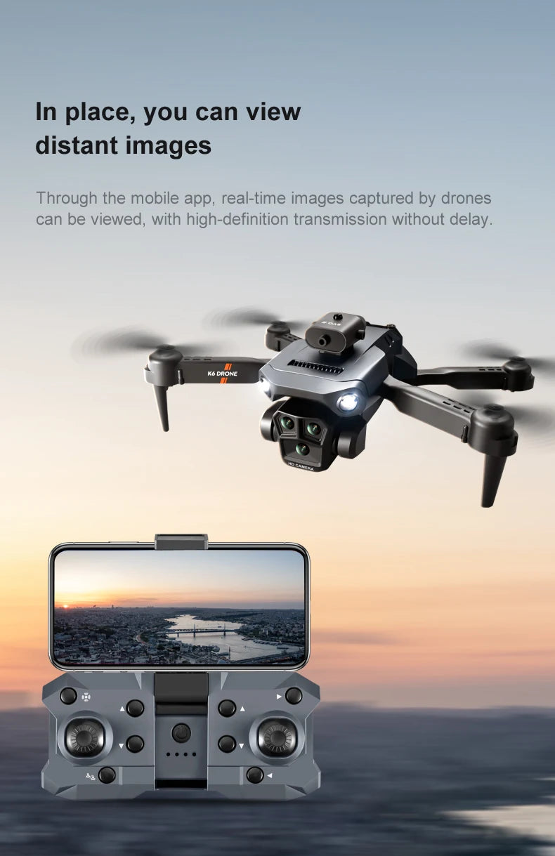 K6 MAX Triple-Camera Drone 4K HD Optical Flow Positioning 360° Obstacle Avoidance Foldable Quadcopter Wifi FPV RC Toys Dron