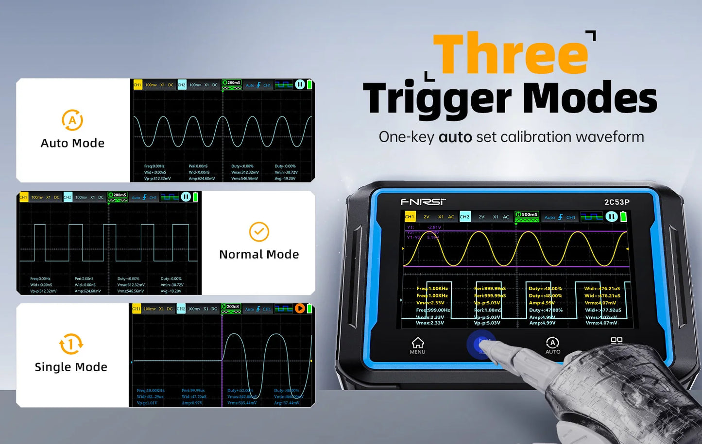 2C53P Touch Screen Portable Digital OSC Multimeter Signal Source 3in1 2 Channel 50MHz 250Ms/S 19999 Counts