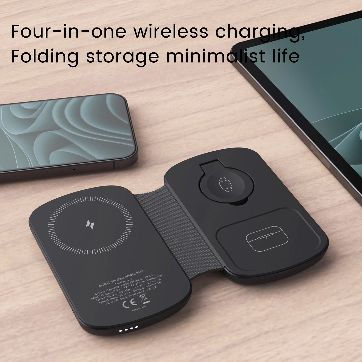 Foldable 5000mAh Magnetic Wireless Power Bank Portable Charger with Stand for iPhone Watch AirPods Fast Charging