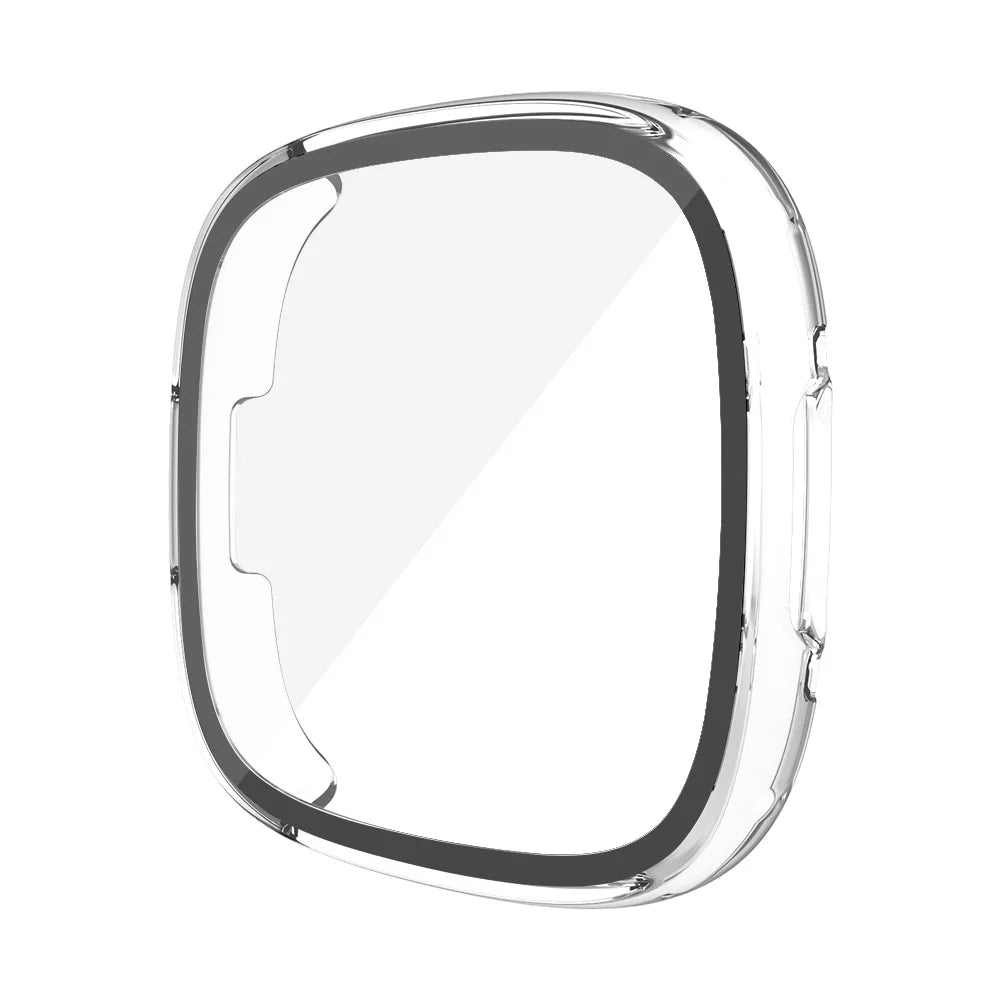 Screen Protector for Fitbit Versa 4/Sense 2 Hard PC Bumpe Protective HD Tempered Glass Case All-Around Full Cover Bumper Shell