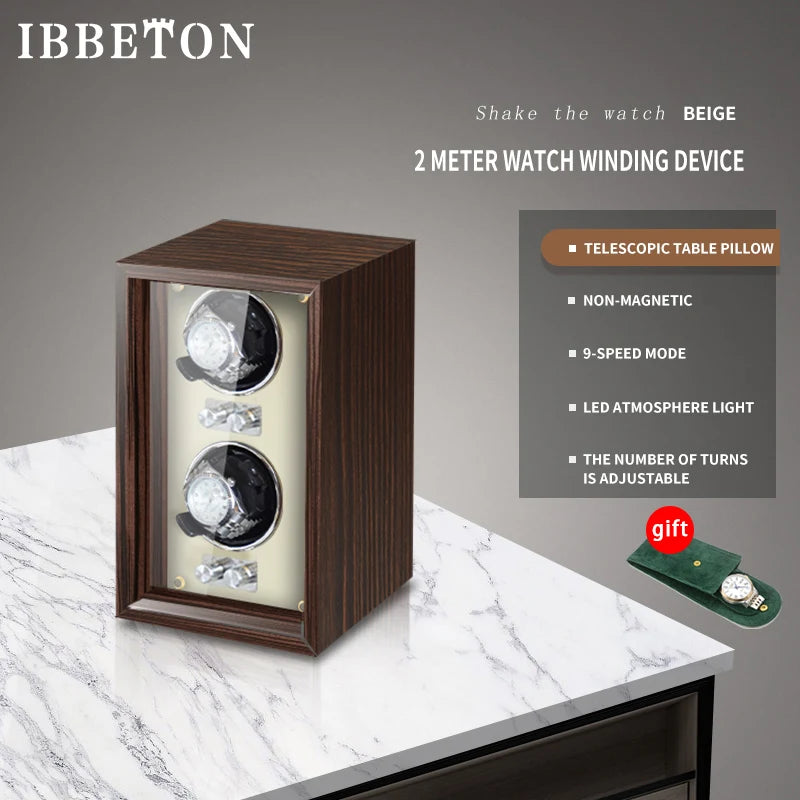 IBBETON Luxury Wood Watch Winder High-End  2 4 6 Slots Automatic Watches Box With Mabuchi Mute Motor Watch Cabinet Clock Storage