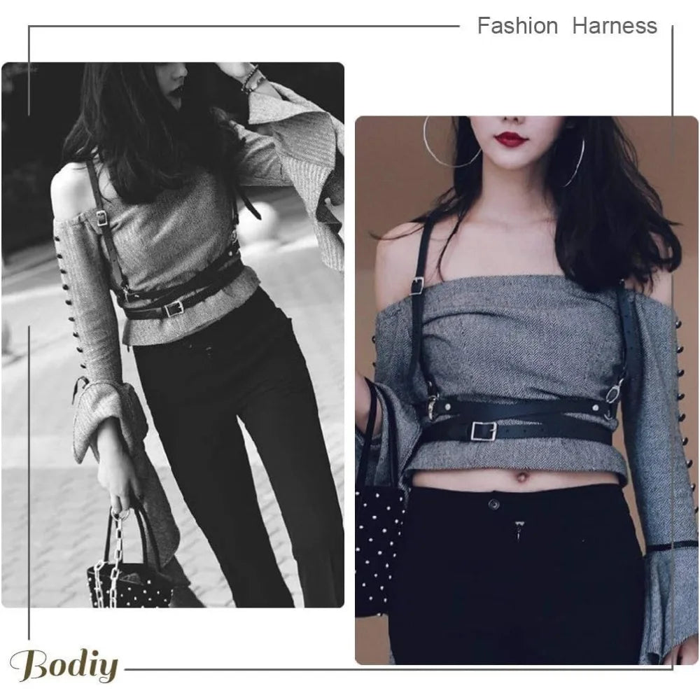 Black PU Leather Punk Body Chains Fashion Strong And Sturdy Waist Straps Belt Club Adjustable Body harness