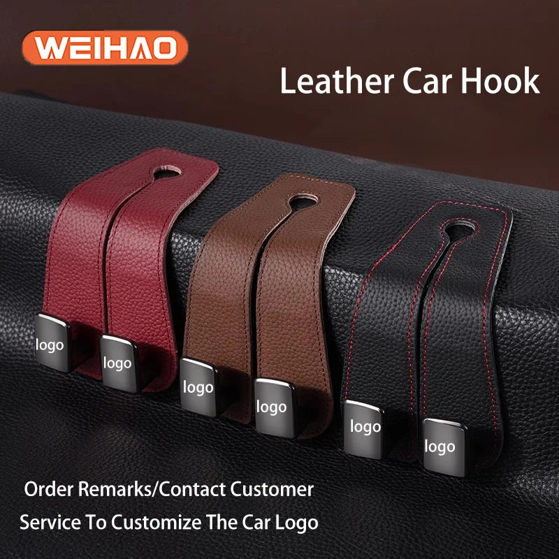 Real Leather Car Hook Seat Rear Front Seat Storage Bag Storage Bag Small Hook Clothes Sundries Hanger Clip Auto Car Parts
