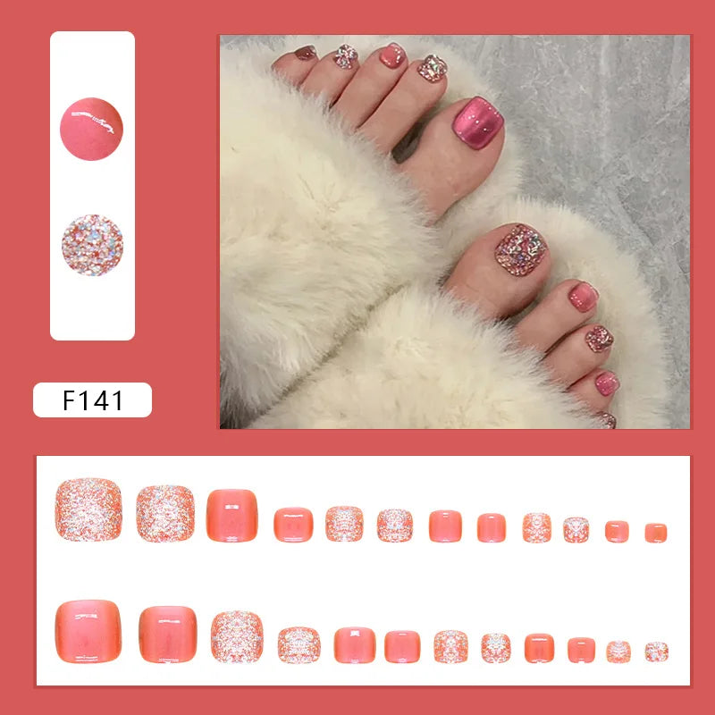Flash Pile Drill Press on Nails Fake Nails Tips with Sticker False Toenail Design Butterfly Lovely Girl False Toenail