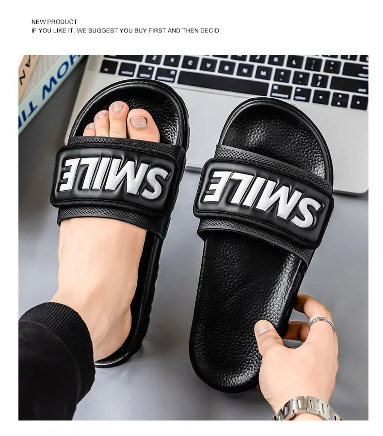 Men's Casual Slip-On Shoes Thick Bottom Air-Cushioned Slippers Magic Tape Simple High-End Summer Sandals EVA Material
