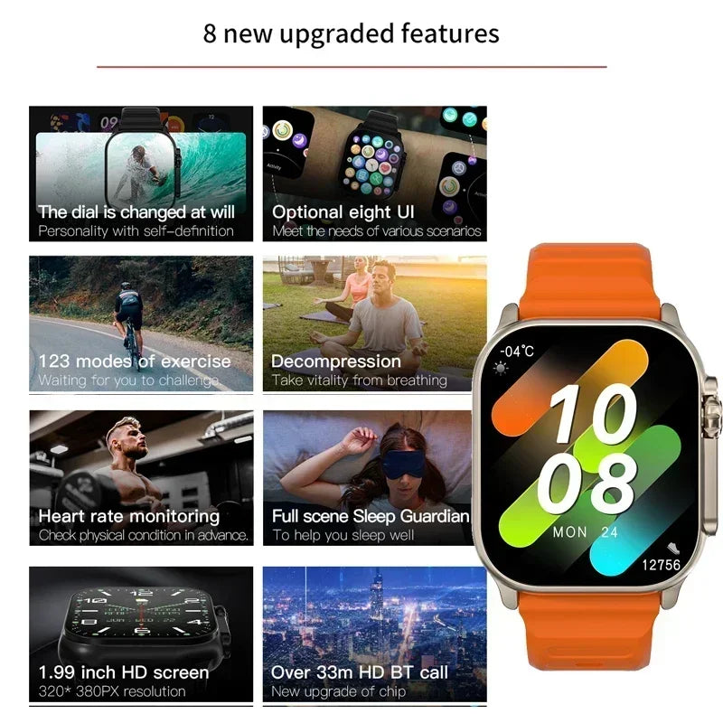 New Watch T10 U2 Smart Watch 49mm 2024 New NFC Men Women GPS Track Bluetooth Call BT Music Games Wireless Charging Smartwatch