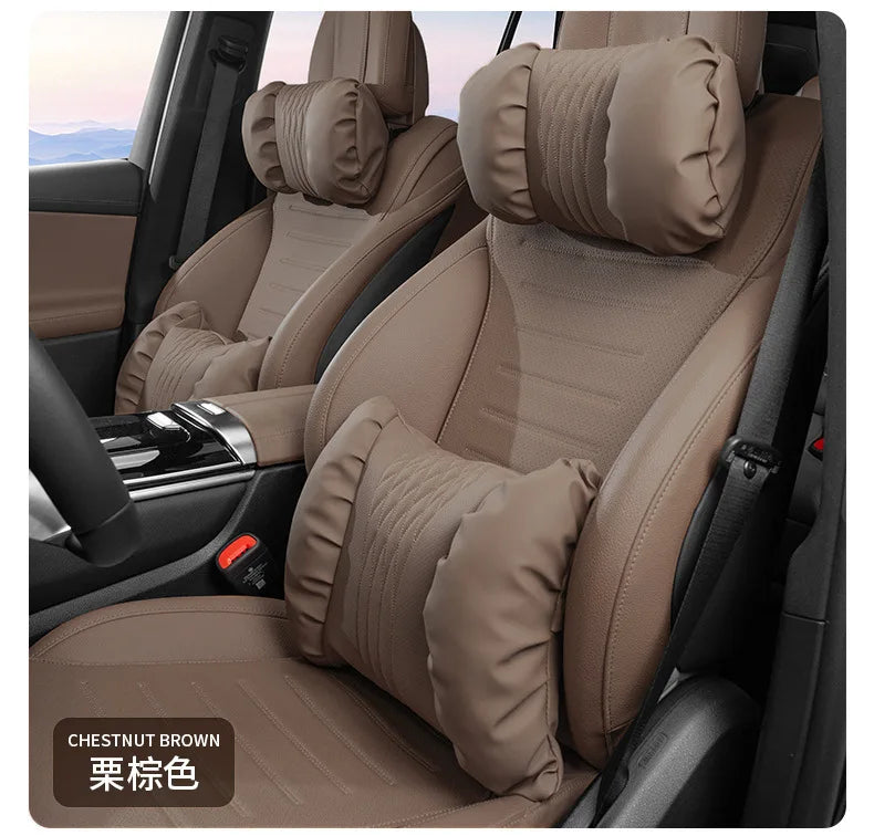 Quality Nappa Leather Car Headrest Lumbar Support Cushion Comfortable Soft Car Neck Pillows Waist Pillow Car Interior Accessorie