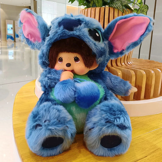 Genuine Cute Anime Mengqiqi Plush Doll Toy Gift Cartoon Cross-Dressing Blue And Pink Stitch Children'S Comfort Birthday Gifts