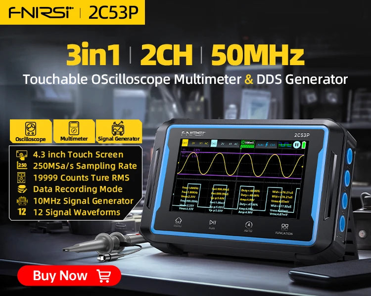 FNIRSI-1C15 Professional Digital Oscilloscope 500MS/s Sampling Rate 110MHz Analog Bandwidth Support Waveform Storage