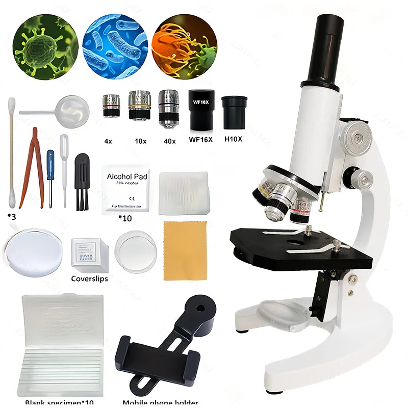 Monocular Optical Microscope 64X-2400X Microscope School Science Experimental Biology Microscope Digital Microscope for Children