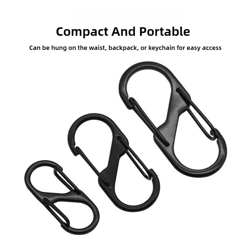 10PCS MINI Keychain Hook S Type Stainless Steel Anti-theft Spring Clip Outdoor Camping Backpack Buckle Locking Tool