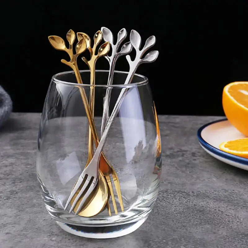 Branch Leaves Tea Spoon Stainless Steel Creative Coffee Spoon Ice-Cream Tea Stirring Spoons Dessert Espresso Spoons Tableware