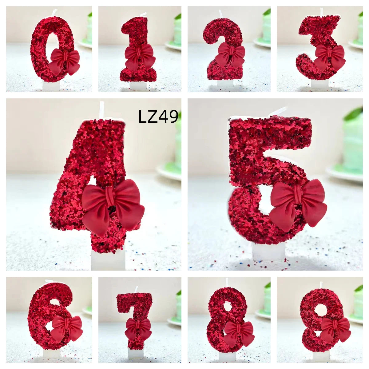 Sanrio 0-9 digit Birthday Candles,Lotus root pink bow tie with Glitter Sequins,  Suitable for Birthday Party Cake Decoration