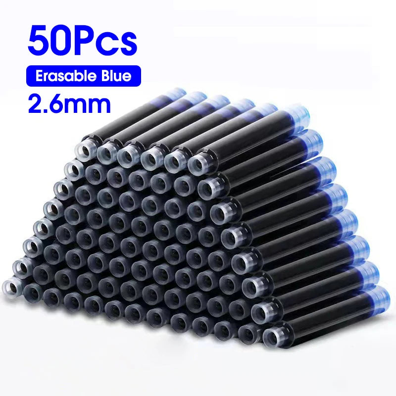 50pcs Fountain Pen Ink Cartridge Refills Bottle 4 Color Disposable Dia 3.4mm 2.6mm  School Office Stationery Supplies CW-159