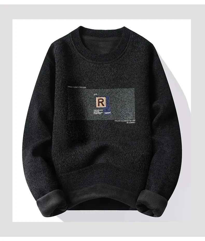 Men's Fleece Lined Pullovers Fashion Sweaters Autumn Winter Jumpers Fashion New Jersey Men's Clothes