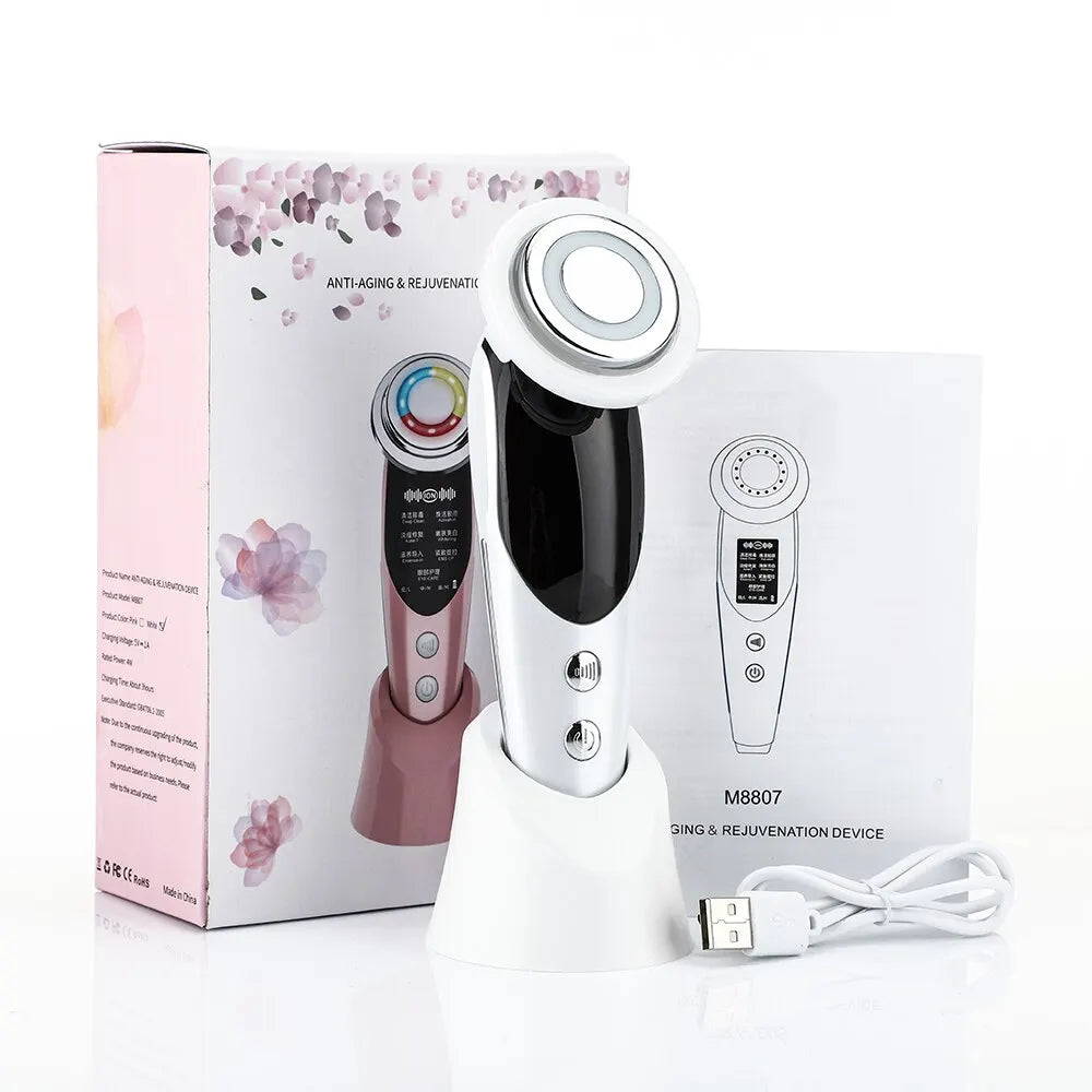 7 in 1 Face Lift Devices Microcurrent Skin Rejuvenation EMS RF Women Facial Massager Light Therapy Anti Aging Wrinkle Beauty