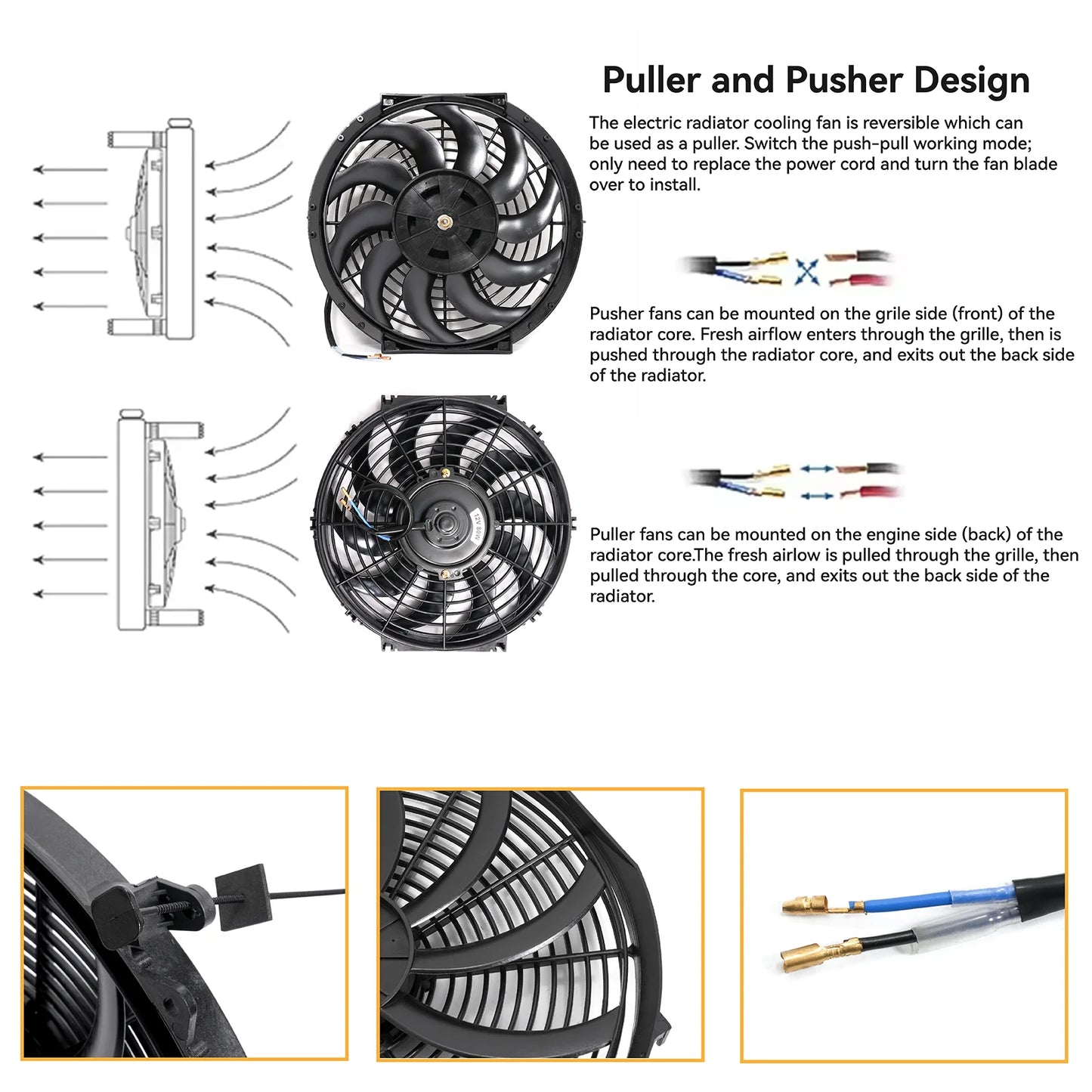 12 Inch Car Engine Cooling Fan Universal Car Slim Push Pull Electric Engine Cooling Fan 12V with Mounting Kit