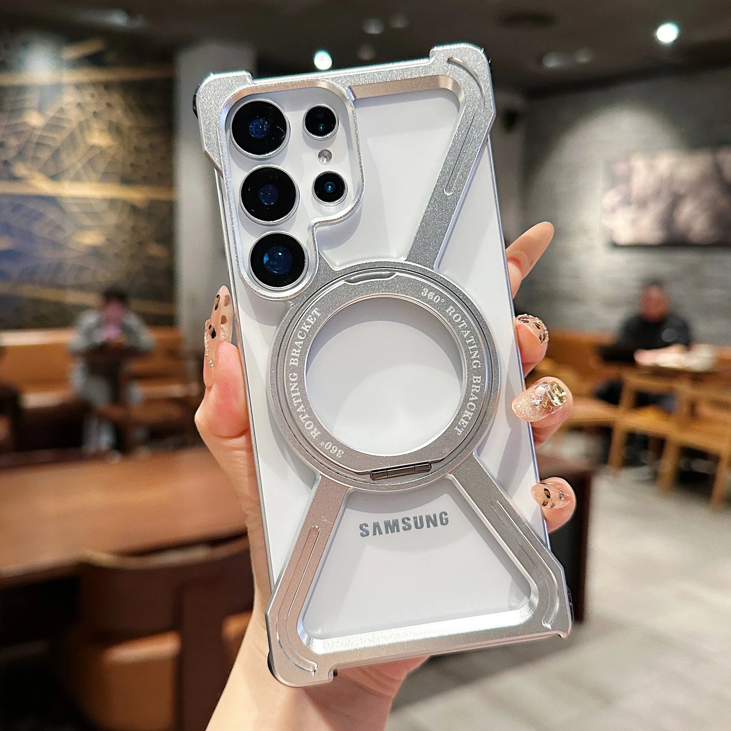 Aluminum Alloy Magnetic Case For Samsung Galaxy S23Ultra S24Ultra S25Ultra S26 Ultra 360° Rotation Holder Frameless Phone Cover