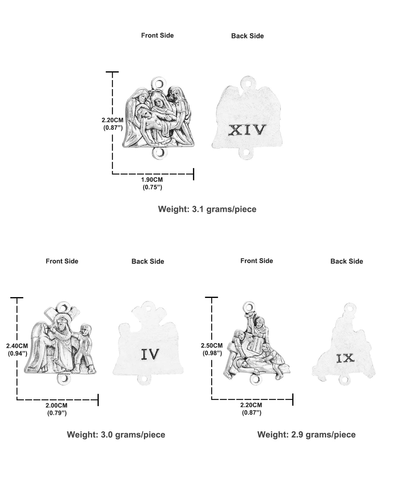 15Pcs Crucifix Jesus Cross Pendant Set Stations of the Cross Devotional Medals for Rosary Parts DIY Making Accessories