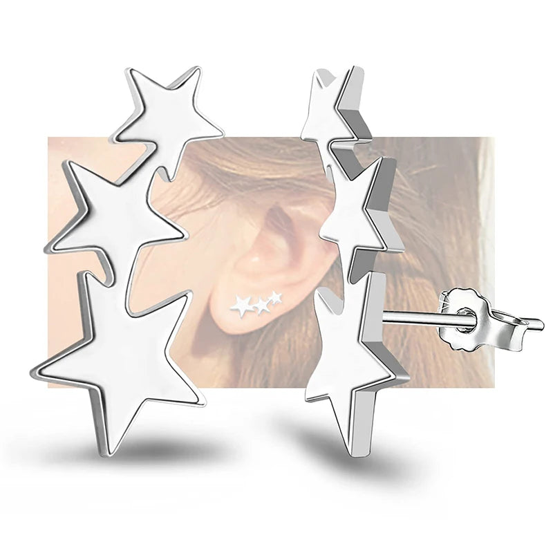 Fashion Three Stars Connecting Earrings Silver Plated Stainless Steel Earrings For Women