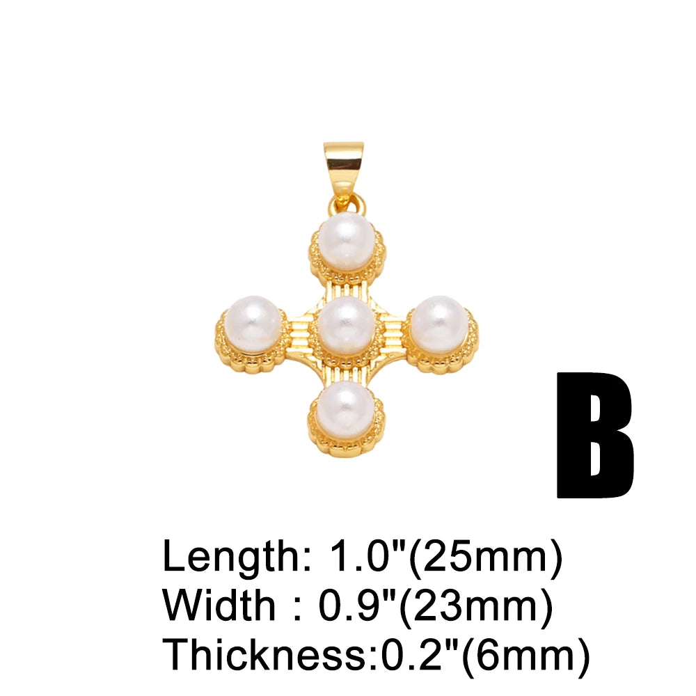 OCESRIO White Crystal Big Cross Pendant for Necklace Copper Gold Plated Jesus Beads Crucifix Jewelry Making Supplies pdta698