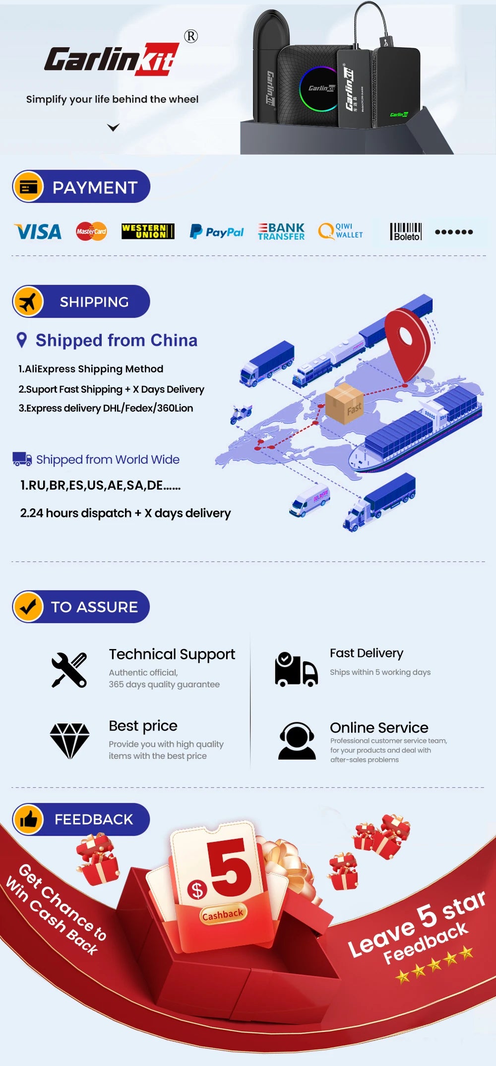 Carlinkit Wired/Wireless CarPlay Wireless Android Auto Dongle Mirror For Modify Android Screen Car Ariplay  Smart Link IOS 14 15