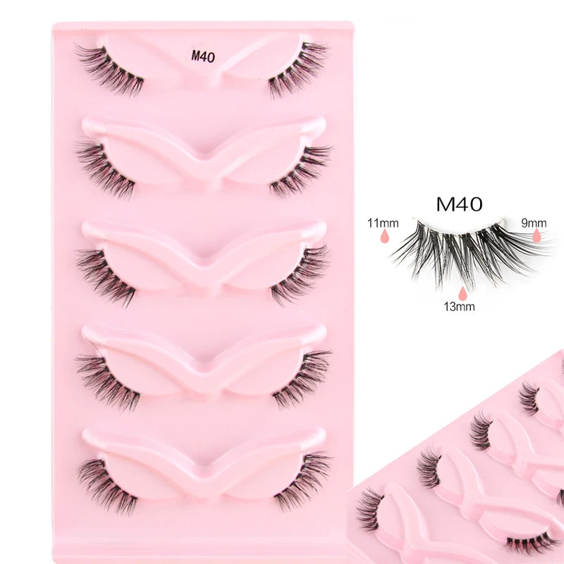 3/5/10Pairs Half False Lashes Natural Short 3D Cat Fake Mink Eyelashes Extension Winged Fluffy Wispy Faux Cils Clear Band Makeup