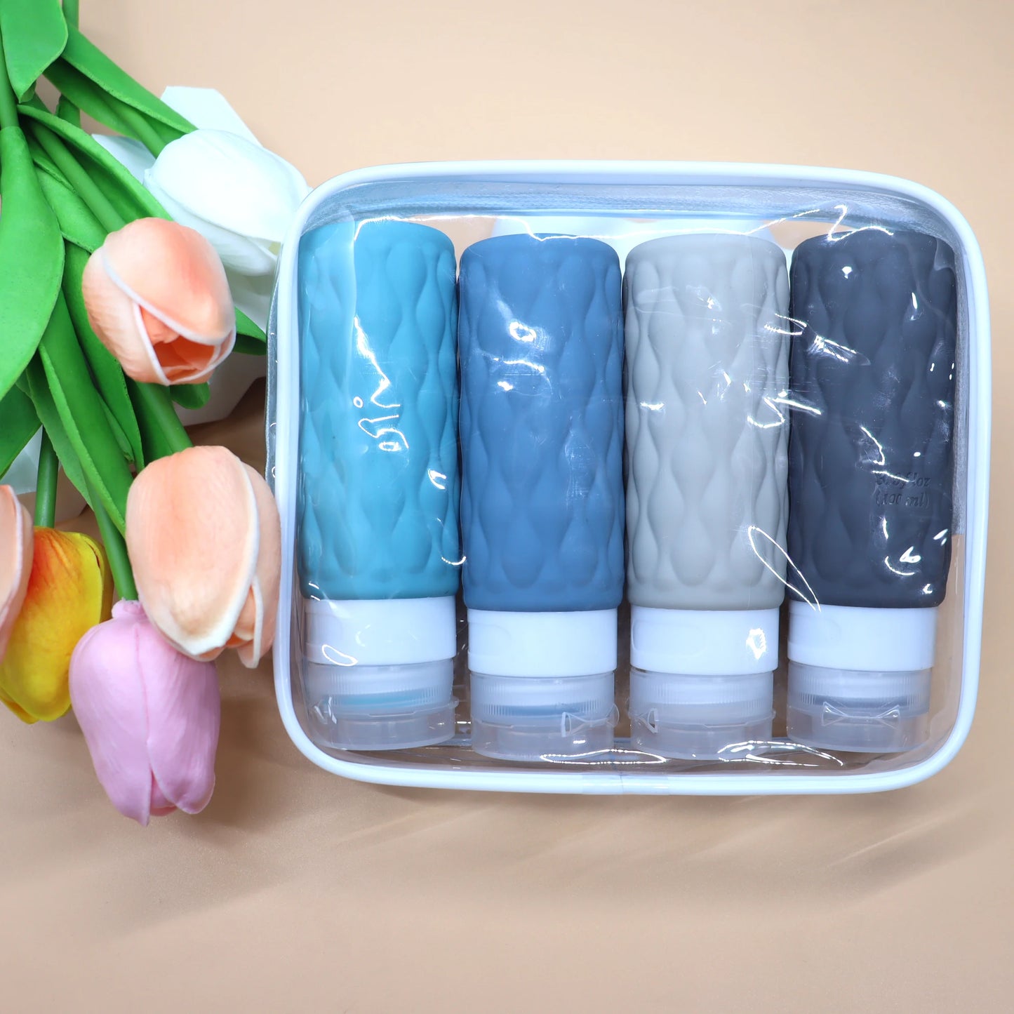 4pcs Travel Refillable Bottle Set Portable Silicone Squeezed Empty Soft Sub-bottling Tool Liquid Container Spray Lotion