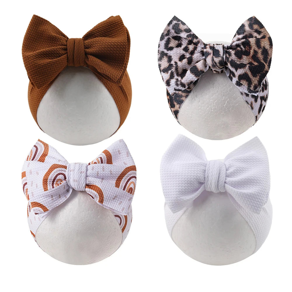 2Pcs/Set Lepoard Flower Pirnt Bullet Baby Headbands Fabric Dot Rainbow Girls Hairbands Infant Boys Turban Headwraps Kid Headwear