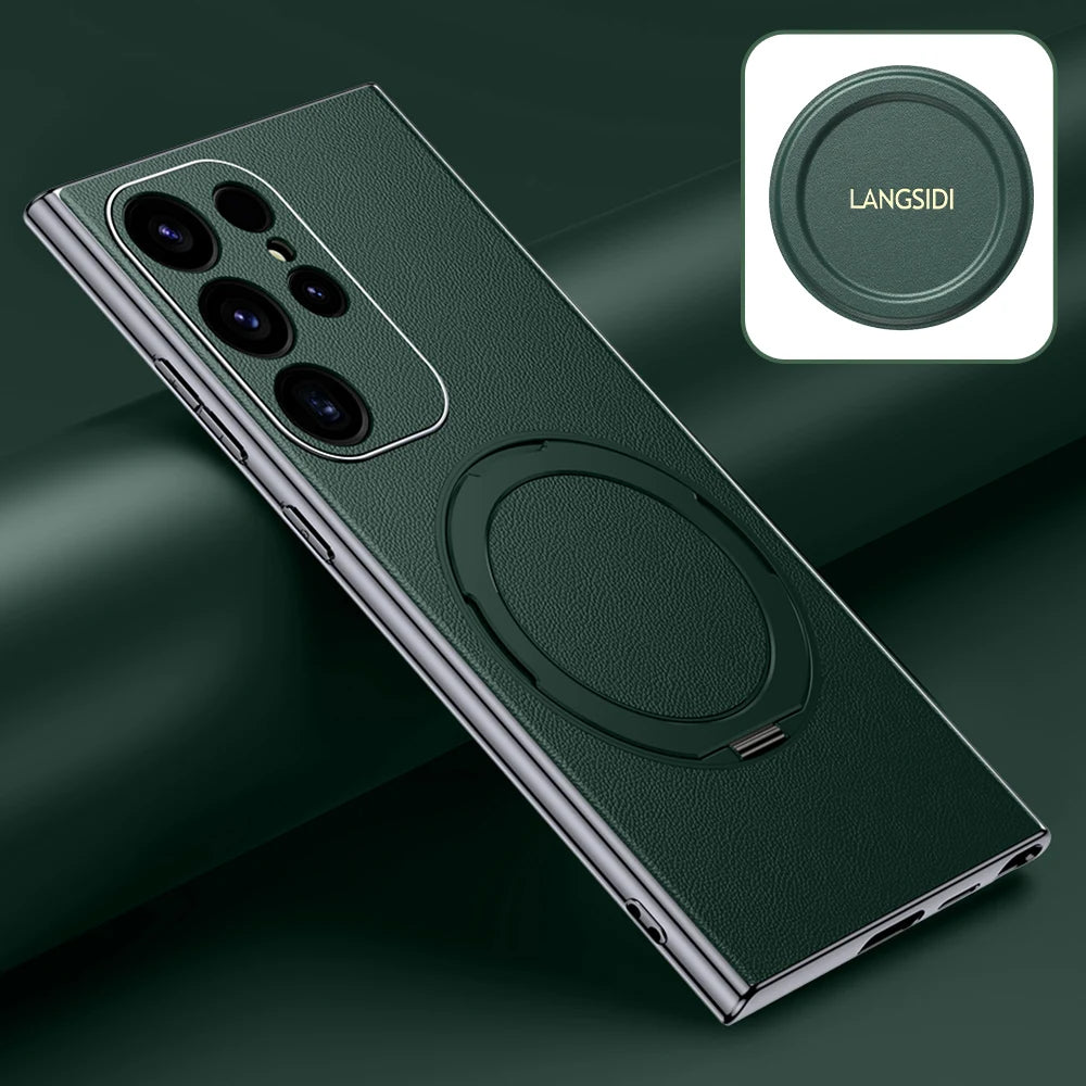 LANGSIDI Leather Magnetic Metal Ring holder Case For Samsung Galaxy S24 Ultra s23 S24 + plus shockproof Slim Protection