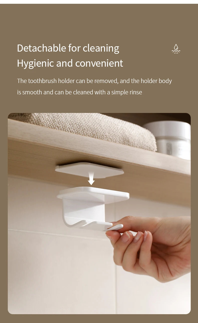 Self Adhesive Detachable Toothbrush Holder for Bathroom Countertop Wall Mounted Electric Toothbrush Plastic Storage Hook