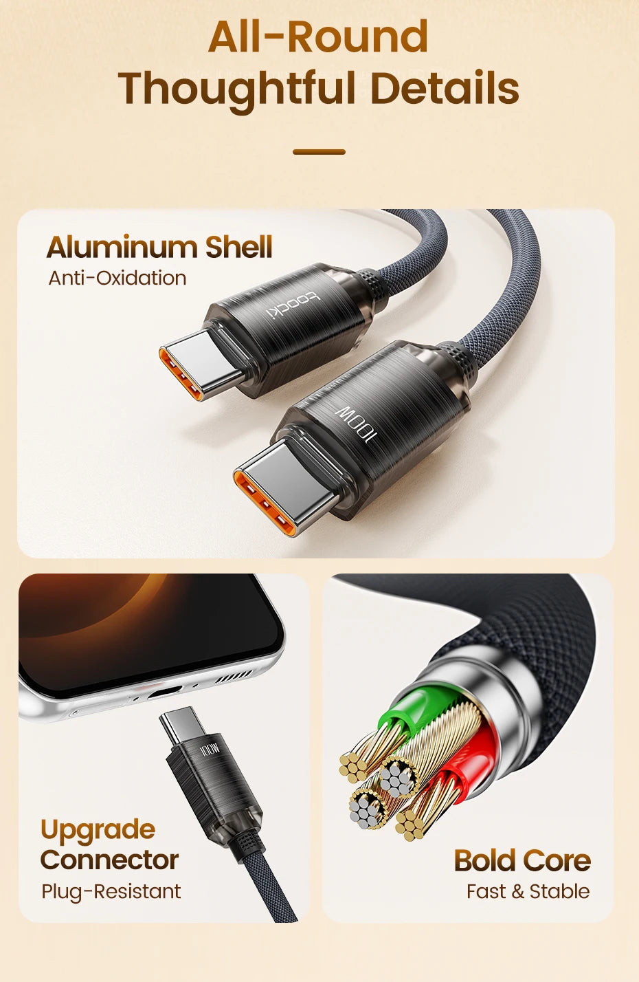Toocki USB Type C to Type C Cable 100W Fast Charging for iPhone 15 Pro Max MacBook Samsung Galaxy Huawei Xiaomi Oneplus POCO