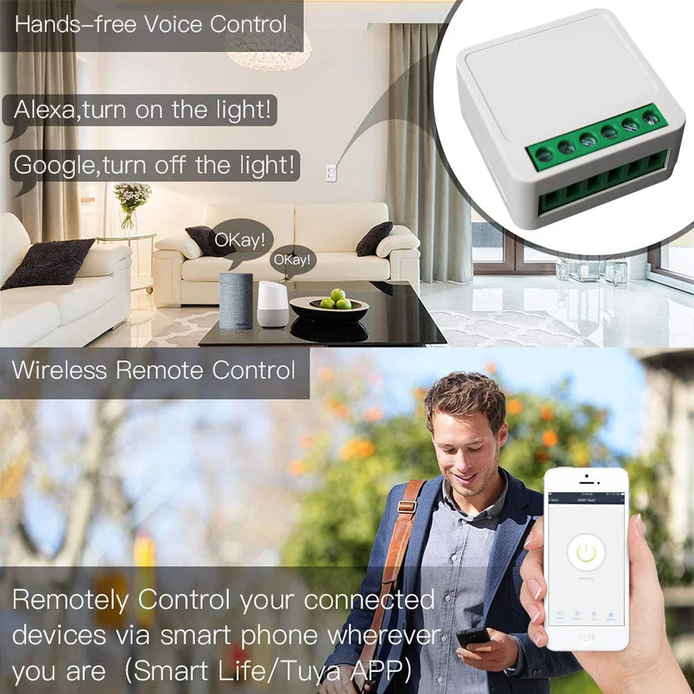 16A Mini Wifi Switch DIY Smart Home 2-way Control Relay Smart LIfe APP Control Remotely Timer Works With Alexa Google Home