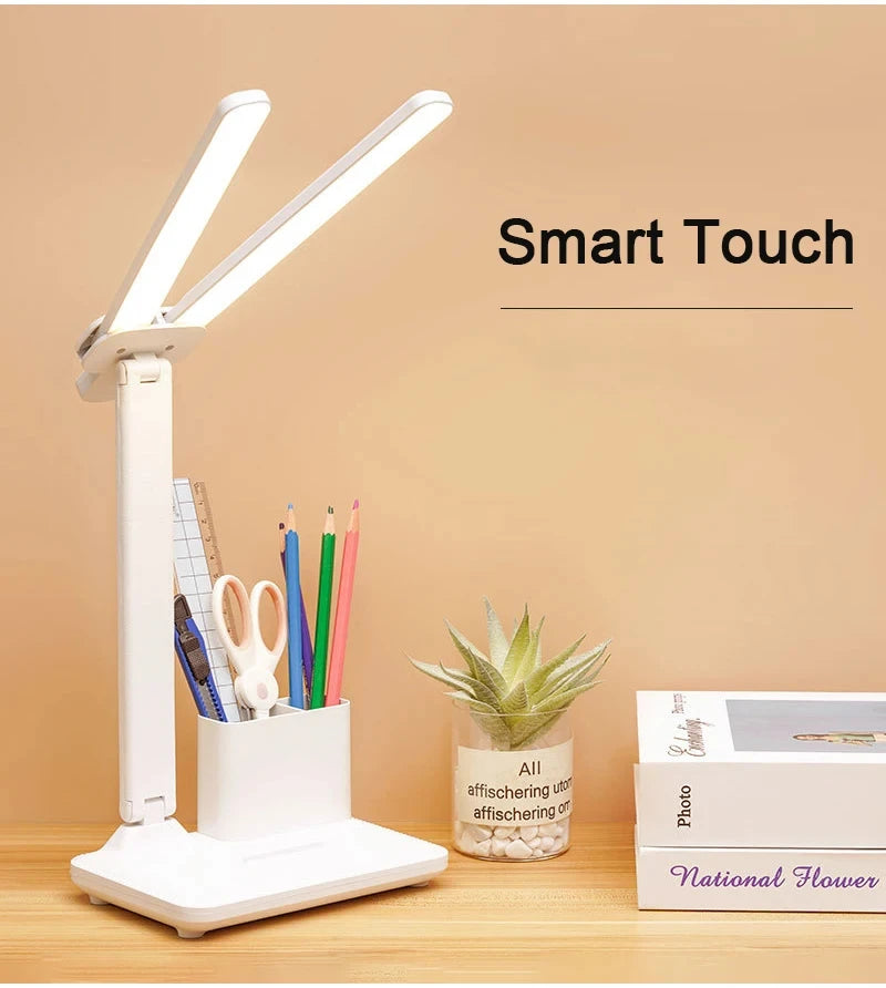 Multifunctional Eye Protection Rechargeable LED Clock Dimmable Desk Lamp 180° Rotating Foldable Desktop Reading Night Light USB