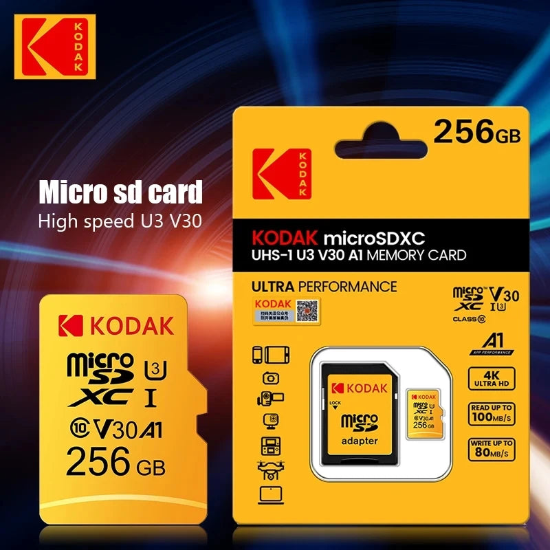 Kodak Micro SD Card 64GB 32GB Memory Card 512GB 256GB 128GB MicroSDXC Class10 SD Memory Card 100MB/s Original TF Flash Card U3