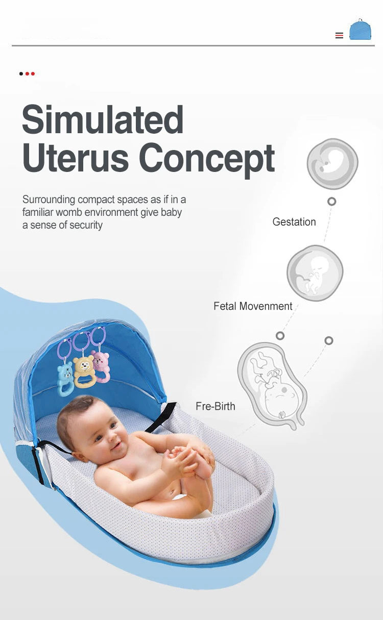 Portable Foldable Baby Crib with Mosquito Net Travel Backpack Playpen for Newborns 2-12 Months Multi-Function Baby Bed with Toys