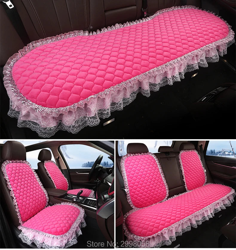 Winter Warm Plush Car Seat Cover Velvet Lace Seat Cushion Pad Auto Chair Car Seat Protector For Lady Girl Women